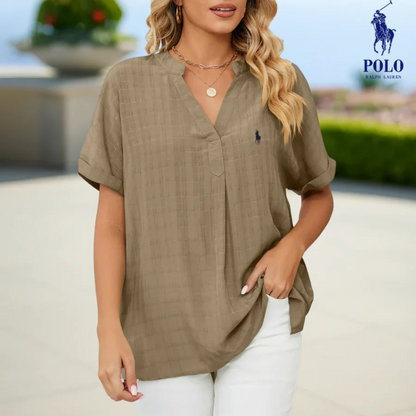 Blusa con scollo a V in cotone