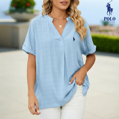 Blusa con scollo a V in cotone