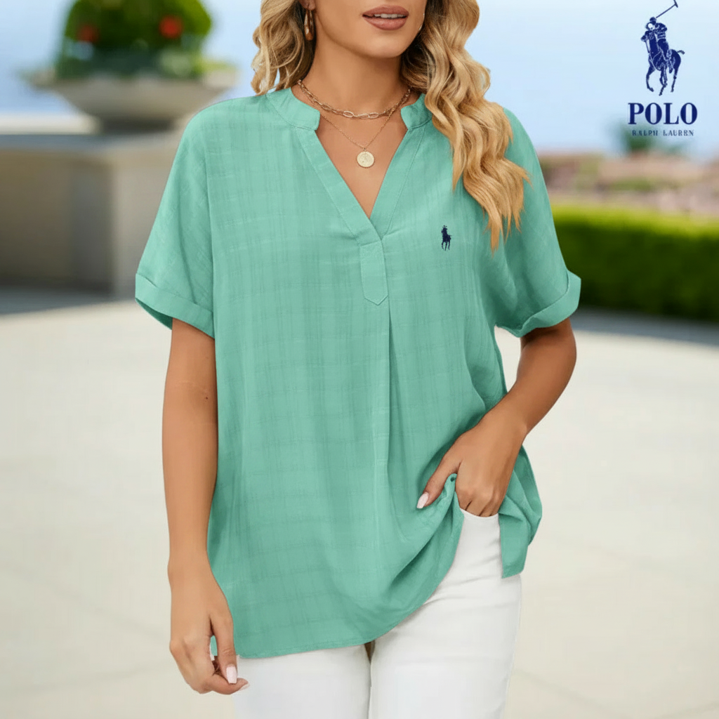 Blusa con scollo a V in cotone