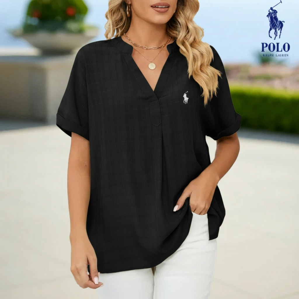 Blusa con scollo a V in cotone