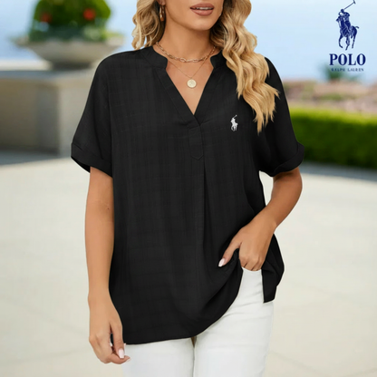 Blusa con scollo a V in cotone
